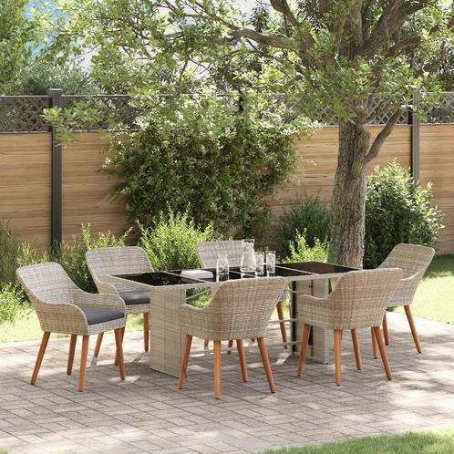 vidaXL Buiten eetset 7 pcs Lichtgrijs 190 x 80 x 74 cm, Tuin en Terras, Tuinsets en Loungesets, Nieuw, Rotan, Verzenden