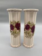 Vintage Set vazen roos Gouda 2 stuks, Minder dan 50 cm, Ophalen of Verzenden, Zo goed als nieuw, Overige kleuren