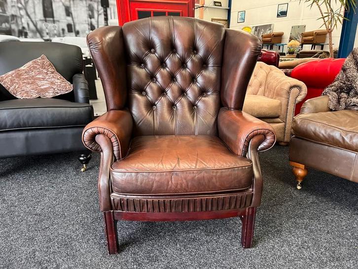 Chesterfield Maarssen !! Vintage Leren Chesterfield Fauteuil, Huis en Inrichting, Fauteuils, Gebruikt, Leer, Ophalen
