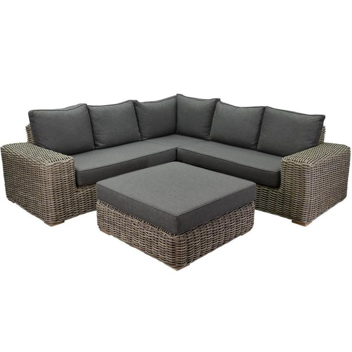 Queen hoek loungeset 4 delig grijs wicker, Tuin en Terras, Tuinsets en Loungesets, Nieuw, Wicker, Ophalen of Verzenden