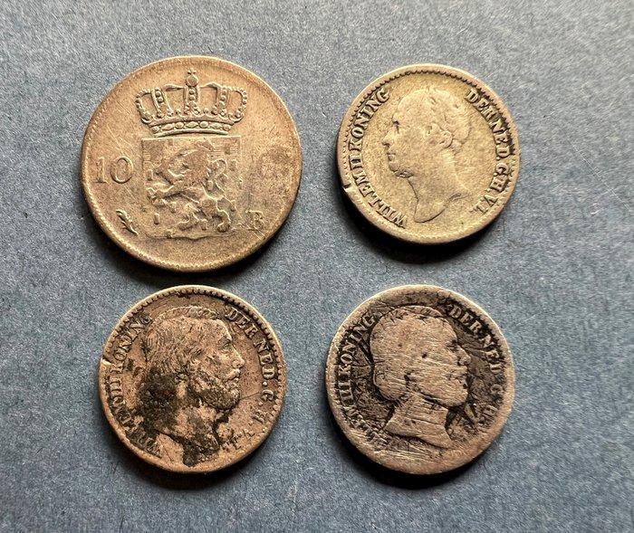 Nederland. 10 cent 1826B, 1849, 1853 en 1856 (totaal 4, Postzegels en Munten, Munten | Nederland