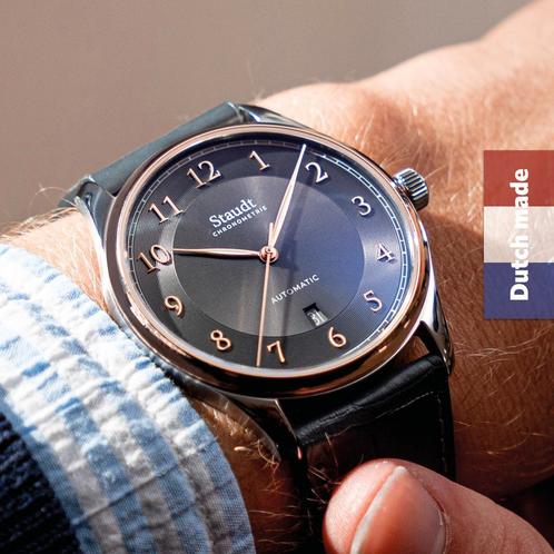 Staudt - Nederlands fabrikaat herenhorloge, Sieraden, Tassen en Uiterlijk, Horloges | Heren, Leer, Nieuw, Staal, Polshorloge, Ophalen
