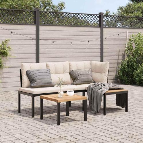 vidaXL 3-delige Loungeset met kussens gepoedercoat staal, Tuin en Terras, Tuinsets en Loungesets, Loungeset, Nieuw, Rvs, Verzenden