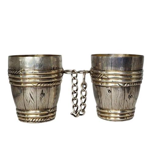 Beker - Zilver, Duitse Trompe Loeil Broederschap Wijnvat, Antiek en Kunst, Antiek | Goud en Zilver