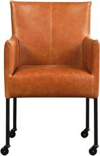 Cognac leren moderne kuipstoel - poot rond zwart met wiel -, Huis en Inrichting, Stoelen, Overige kleuren, Nieuw, Leer, Ophalen of Verzenden