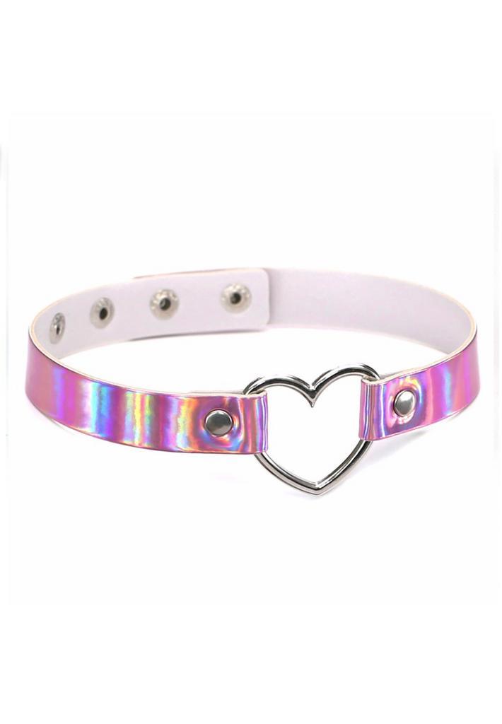 Choker Iridescent Roze Hartje Holografisch Collar Ketting Se, Sieraden, Tassen en Uiterlijk, Kettingen, Roze, Nieuw, Verstelbaar