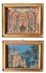 Italiaanse school (XIX) - Coppia di vedute architettoniche -, Antiek en Kunst, Kunst | Schilderijen | Klassiek