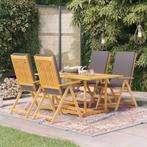 vidaXL 5-delige Tuinset met grijze kussens massief teakhout, Tuin en Terras, 4 zitplaatsen, Verzenden, Nieuw, Tuinset