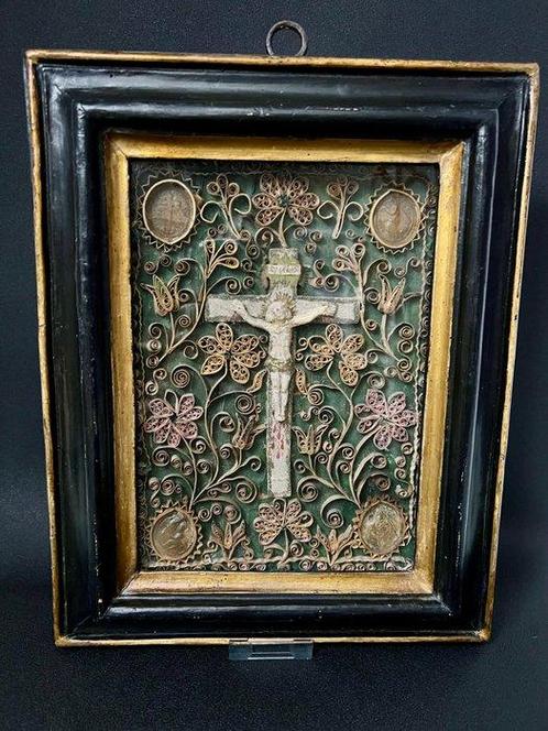 Reliekhouder - Glas, Hout, Papier, Was - 1850-1900 -, Antiek en Kunst, Kunst | Niet-Westerse kunst