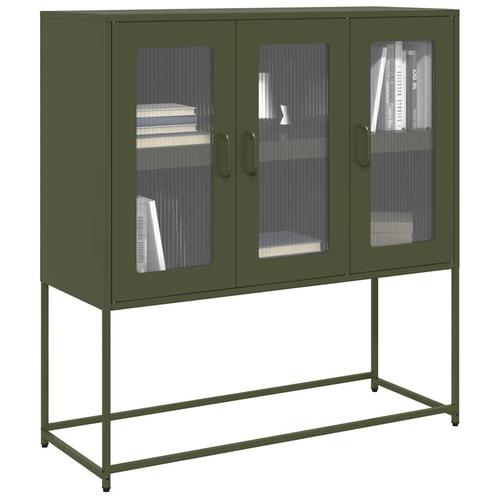 vidaXL Dressoir 100,5x39x107 cm koudgewalst staal olijfgroen, Huis en Inrichting, Kasten | Dressoirs, Nieuw, Metaal, Verzenden