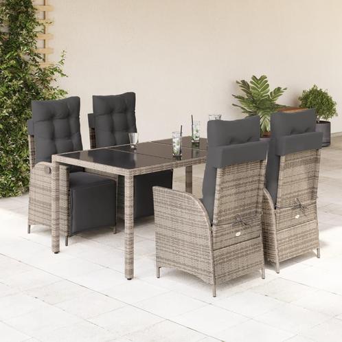 vidaXL 5-delige Tuinset met kussens poly rattan grijs, Tuin en Terras, Tuinsets en Loungesets, Tuinset, Nieuw, 4 zitplaatsen, Rotan
