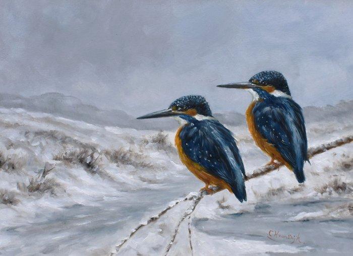Lodewijk Busing 1965 - / CH van Dijk - 2 IJsvogels in, Antiek en Kunst, Kunst | Schilderijen | Modern
