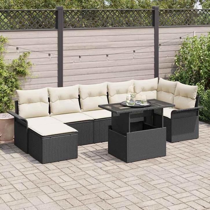 vidaXL Tuin Sofa Set met kussen 8 pcs Zwart Poly riet, Tuin en Terras, Tuinsets en Loungesets, Nieuw, Rotan, Verzenden