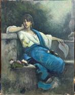 Scuola europea (XIX-XX) - Fanciulla in Giardino, Antiek en Kunst