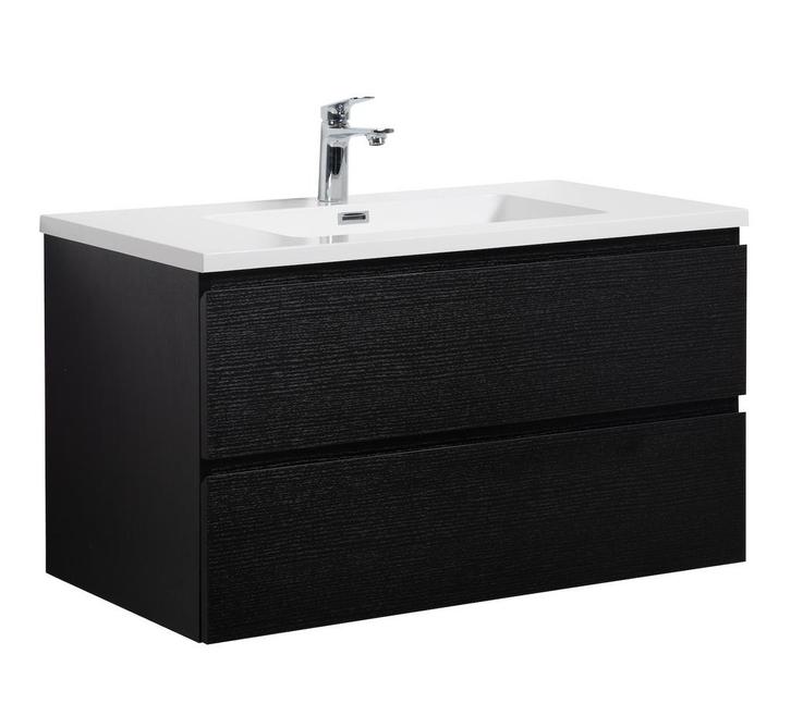 Badkamermeubel Set Angela 90cm Zwart Houtnerf  Badmeubel, Huis en Inrichting, Badkamer | Badkamermeubels, Nieuw, Wastafelkast