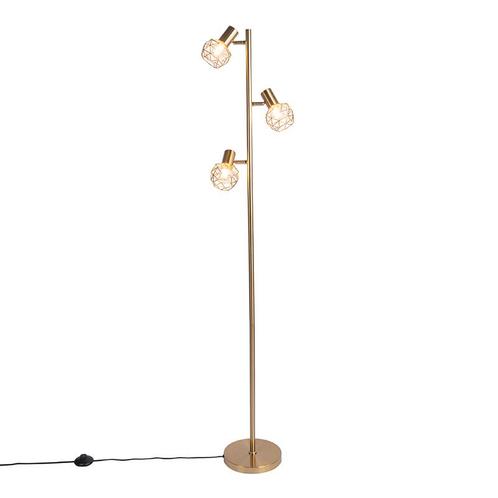 Design vloerlamp goud 3-lichts verstelbaar - Mesh, Huis en Inrichting, Lampen | Vloerlampen, Nieuw, Overige materialen, 150 tot 200 cm