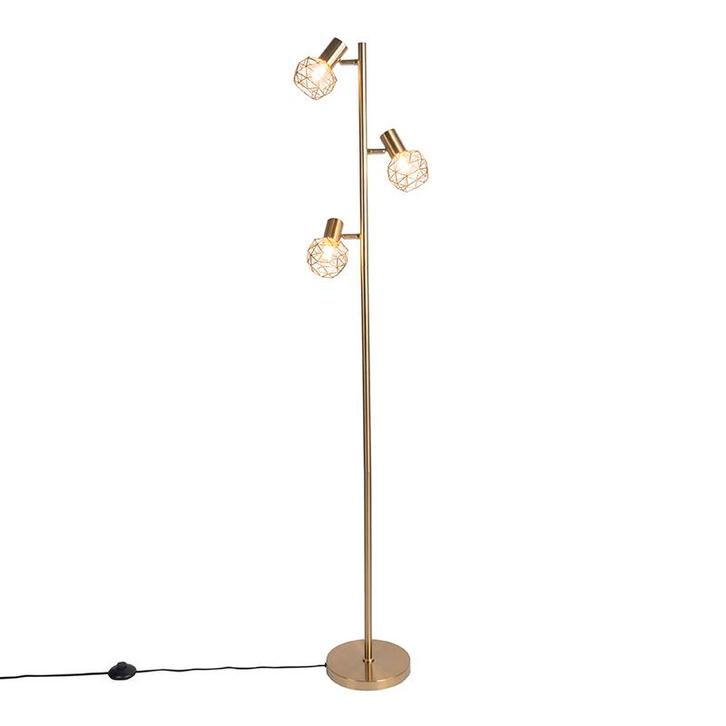 Design vloerlamp goud 3-lichts verstelbaar - Mesh, Huis en Inrichting, Lampen | Vloerlampen, Nieuw, Overige materialen, 150 tot 200 cm