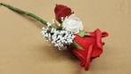 Corsage roos warmrood/wit/wit+1 donkerrood cpr151 maatwerk, Ophalen of Verzenden, Nieuw