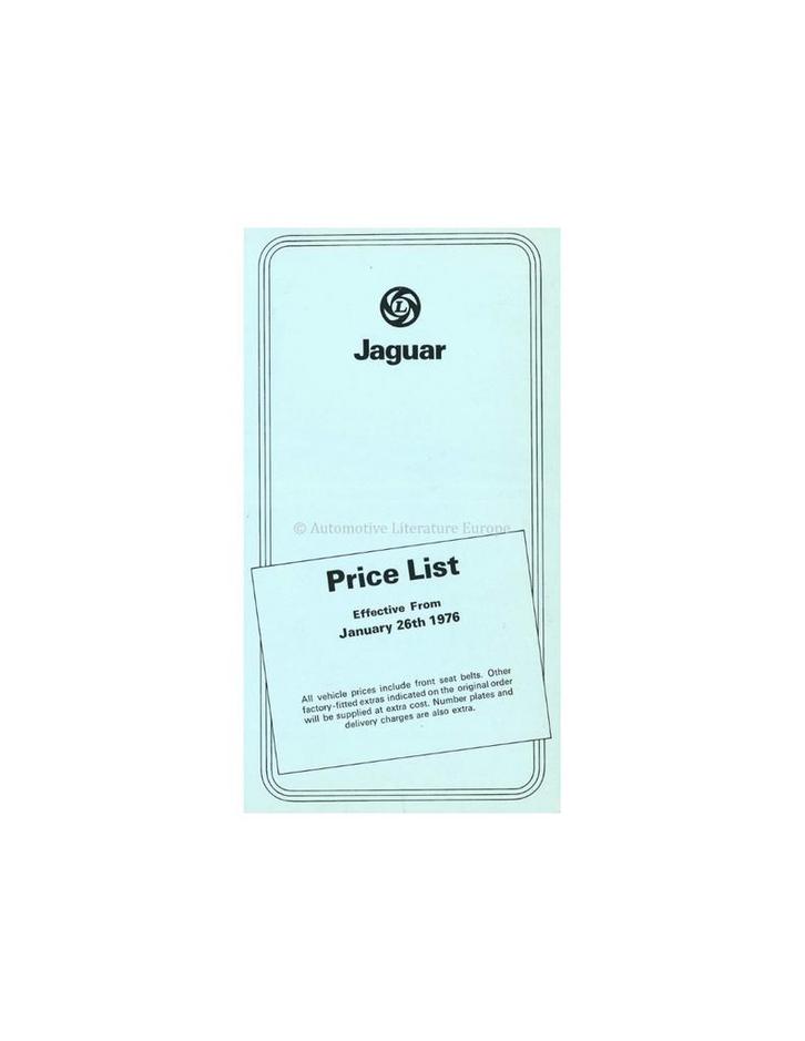 1976 JAGUAR PRIJSLIJST ENGELS, Boeken, Auto's | Folders en Tijdschriften
