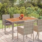 vidaXL Tuintafel met houten blad 150x90x75 cm poly rattan, Verzenden, Nieuw