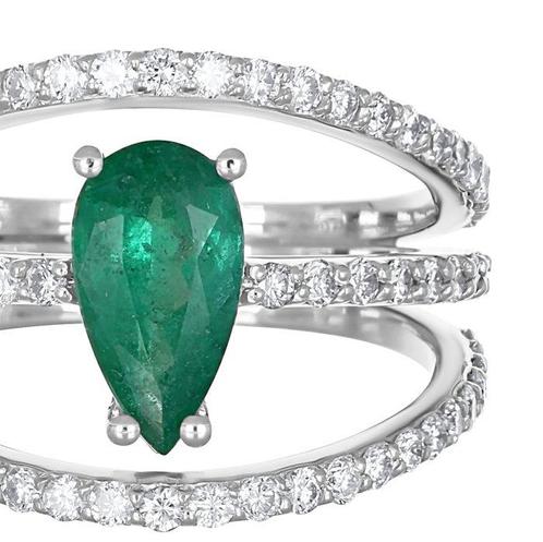 Ring - 18 karaat Witgoud - 1.90ct. tw. Smaragd - Diamant, Sieraden, Tassen en Uiterlijk, Ringen