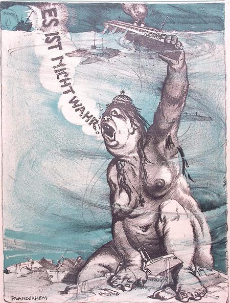 Spotprent over getorpedeerde Nederlandse schepen door Dui..., Antiek en Kunst, Kunst | Litho's en Zeefdrukken, Verzenden