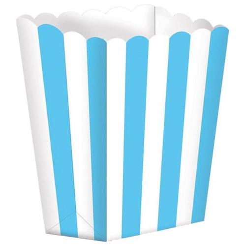 Lichtblauwe Popcorn Bakjes Gestreept 5st, Hobby en Vrije tijd, Feestartikelen, Nieuw, Verzenden