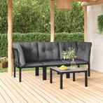 vidaXL 4-delige Loungeset poly rattan zwart en grijs, Verzenden, Nieuw, Rvs, Loungeset