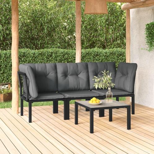 vidaXL 4-delige Loungeset poly rattan zwart en grijs, Tuin en Terras, Tuinsets en Loungesets, Loungeset, Nieuw, Rvs, Verzenden