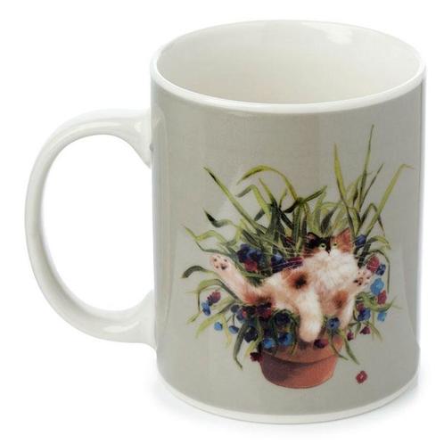 Beker Kat in Plantpot - Kim Haskins - Porselein - Groen - 30, Huis en Inrichting, Keuken | Servies, Nieuw, Ophalen of Verzenden