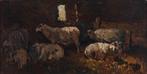Willem Hendrik van der Nat (1864–1929) - Zes schapen in stal, Antiek en Kunst, Kunst | Schilderijen | Klassiek