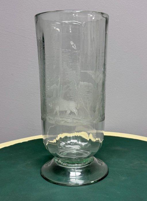 Vaas - Glas - met de hand gegraveerd, jachtmotieven, Antiek en Kunst, Antiek | Glas en Kristal