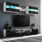 vidaXL Tv-wandmeubelset met LED-verlichting hoogglans zwart