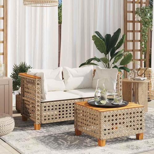 vidaXL Tuinbanken 2 st met kussens poly rattan beige, Tuin en Terras, Tuinsets en Loungesets, Nieuw, Rotan, Verzenden