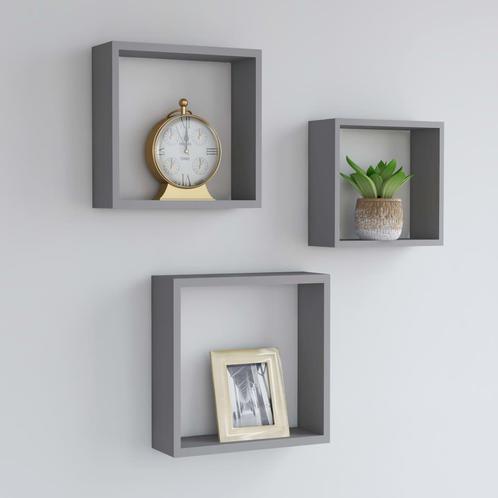 vidaXL Wandschappen kubus 3 st MDF grijs, Huis en Inrichting, Woonaccessoires | Wandplanken en Boekenplanken, Nieuw, Verzenden