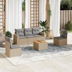 vidaXL 6-delige Loungeset met kussens poly rattan beige, Verzenden, Nieuw, Rotan, Loungeset