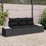 vidaXL Tuin Sofa Set 3 pcs Zwart Poly Rattan en Poedergecoat, Tuin en Terras, Tuinsets en Loungesets, Verzenden, Nieuw, Rotan