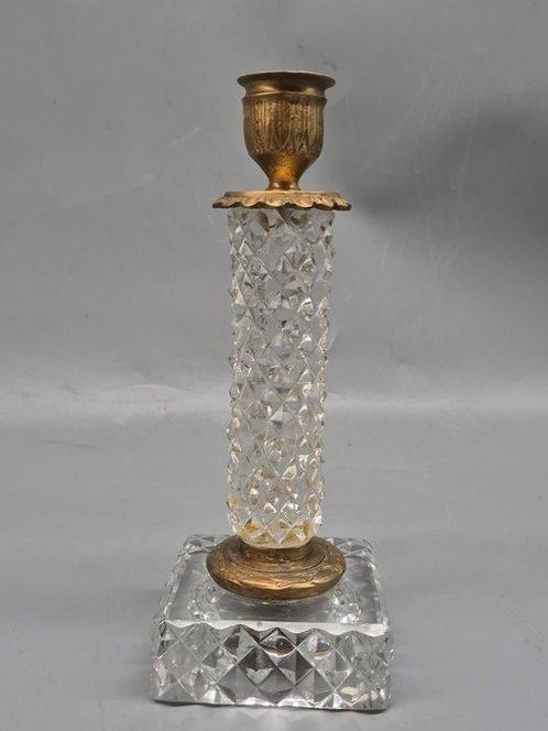 Kristall-Kerzenhalter – Facettiertes Glas mit Messingmontur, Antiek en Kunst, Curiosa en Brocante