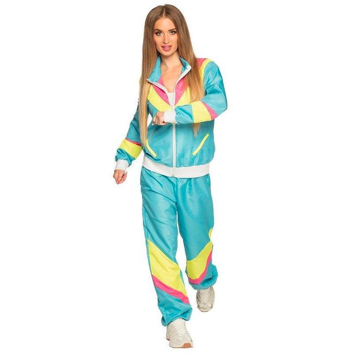 Dames Trainingspak Retro Neon Blauw - S, Kleding | Dames, Carnavalskleding en Feestkleding, Verzenden