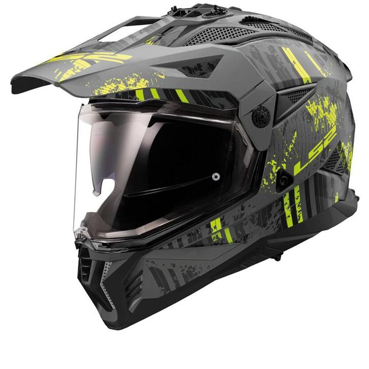 LS2 MX702 Pioneer II Crazy Mat Zwart Fluo Geel Adventure, Motoren, Kleding | Motorhelmen, XXL, Nieuw met kaartje, Overige merken