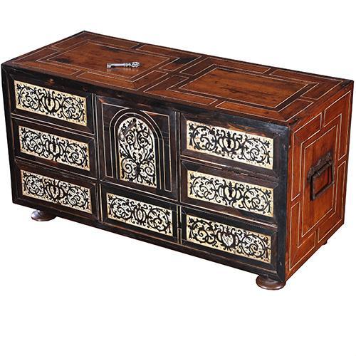 Spaanse kunstkabinetje eind 17e eeuw ebben en been No960455, Antiek en Kunst, Antiek | Meubels | Kasten, Ophalen of Verzenden