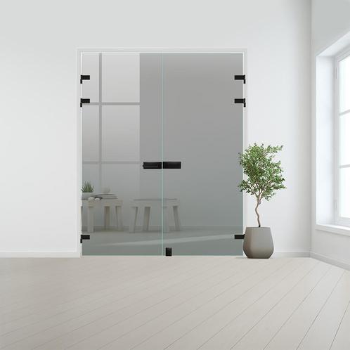 Glazen dubbele binnendeur XL voor opdek kozijn zwart beslag-, Doe-het-zelf en Verbouw, Glas en Ramen, Nieuw, Ophalen of Verzenden