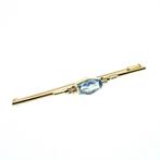 Gouden lange smalle broche met aquamarijn | Vintage, Sieraden, Tassen en Uiterlijk, Broches, Gebruikt, Overige kleuren, Ophalen of Verzenden
