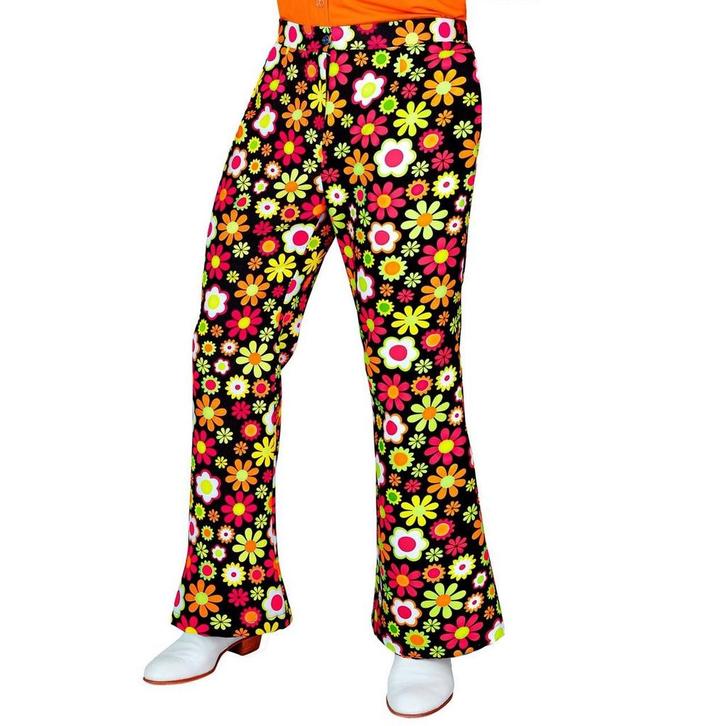 Flared Broek 60s Bloemen Zwart Heren, Kleding | Heren, Carnavalskleding en Feestkleding, Nieuw, Ophalen of Verzenden