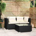 vidaXL 3-delige Loungeset met kussens poly rattan zwart, Tuin en Terras, Tuinsets en Loungesets, Verzenden, Nieuw, Rotan, Loungeset
