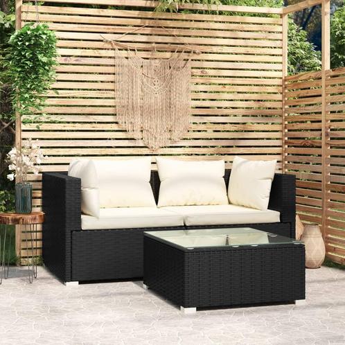vidaXL 3-delige Loungeset met kussens poly rattan zwart, Tuin en Terras, Tuinsets en Loungesets, Loungeset, Nieuw, Rotan, Verzenden