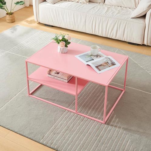 Salontafel Solund met plank 45x90x60 cm roze [en.casa], Huis en Inrichting, Tafels | Salontafels, Nieuw, Verzenden