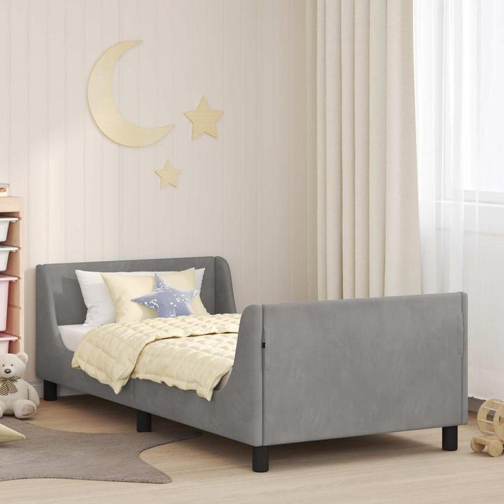vidaXL Bedframe voor kinderen met hoofdbord Lichtgrijs 90 x, Huis en Inrichting, Slaapkamer | Bedden, Nieuw, Stof, Verzenden