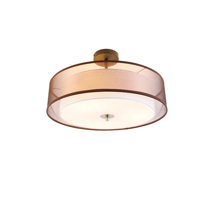 Moderne plafondlamp bruin met wit 50 cm 3-lichts - Drum Duo, Huis en Inrichting, Lampen | Plafondlampen, Nieuw, Stof, Verzenden