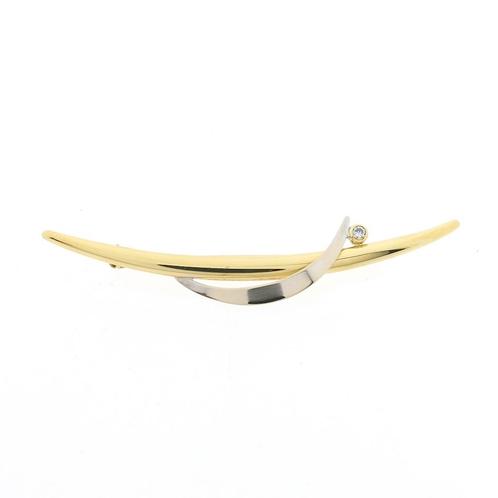 Bicolor gouden broche met zirconia (witgoud, geelgoud), Sieraden, Tassen en Uiterlijk, Broches, Overige kleuren, Gebruikt, Met edelsteen